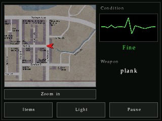 The 3DS touch screen: the live town map, his condition and the weapon