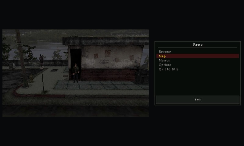 The game paused, with the pause menu on the touch screen